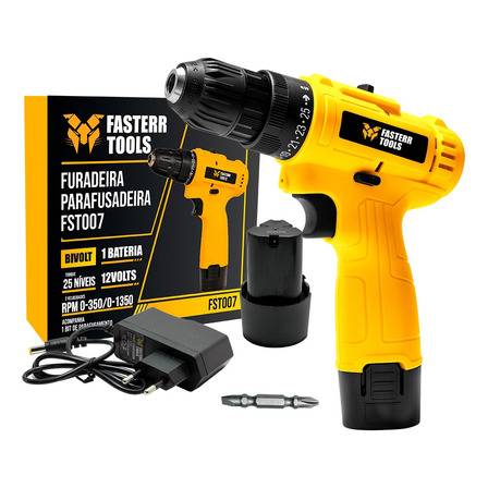 Parafusadeira Furadeira 3/8 10mm Bivolt Bateria Fasterr Cor Amarelo Frequência 60hz Parafusadeira Furadeira 3/8 10mm Bivolt Bateria Fasterr Cor Amarelo Frequência 60hz