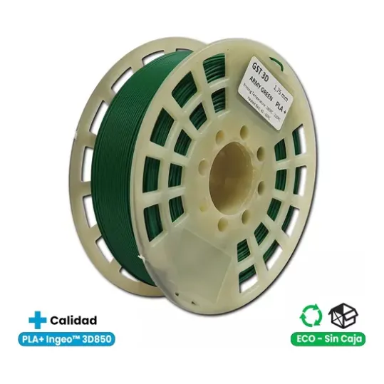 Filamento 3D GST3D PLA+ de 1.75mm y 1kg verde militar