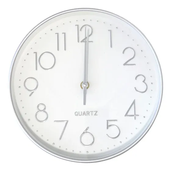 Reloj De Pared 25cm Plata Dbg1660 Estructura Plateado Fondo Blanco