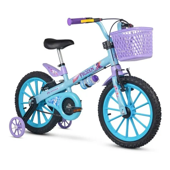 Bicicleta infantil Frozen + 3 años con llanta 16 Nathor 2023, color azul claro/rosa, marco tamaño 16