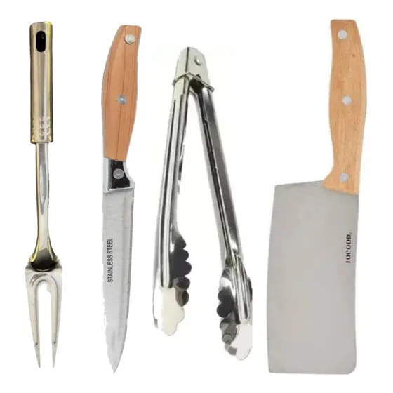 Set Asado Cocina Hacha + Tenedor + Cuchillo + Pinza Parrilla