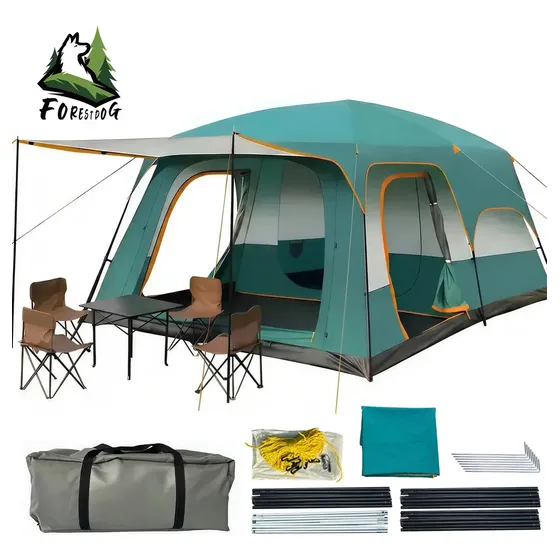 Barraca de Camping Impermeável Forestdog Para 15 Pessoas Com Teto Verde