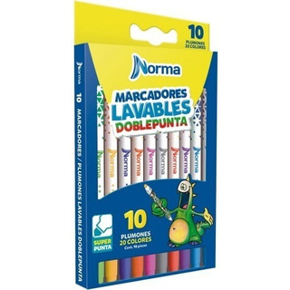 Marcadores Lavables Doble Punta Norma 20 Colores 10 Pzas Marcadores Lavables Doble Punta Norma 20 Colores 10 Pzas