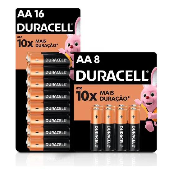 Kit Pilhas Duracell Aa Pequena 16 Un + Aa Pequena 8 Un