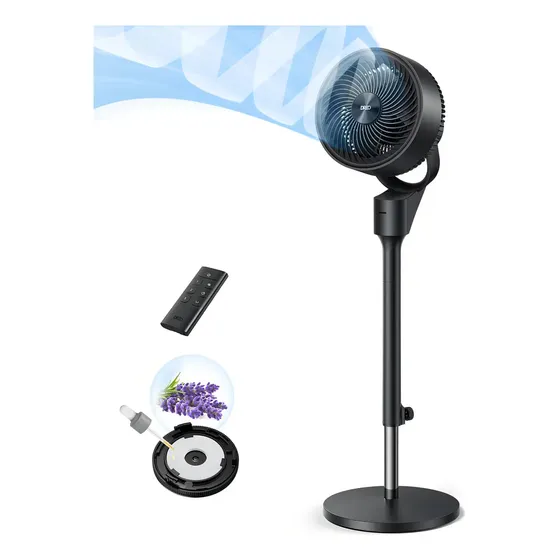 Ventilador De Pie Dreo Negro 9 Aspas Oscilante Con Control Remoto y Función Repelente
