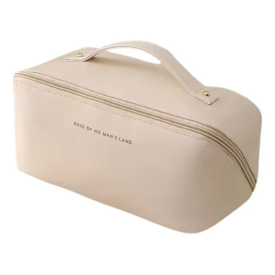 Organizador Estuche Cosmético Neceser Viaje Maquillaje Color Crema