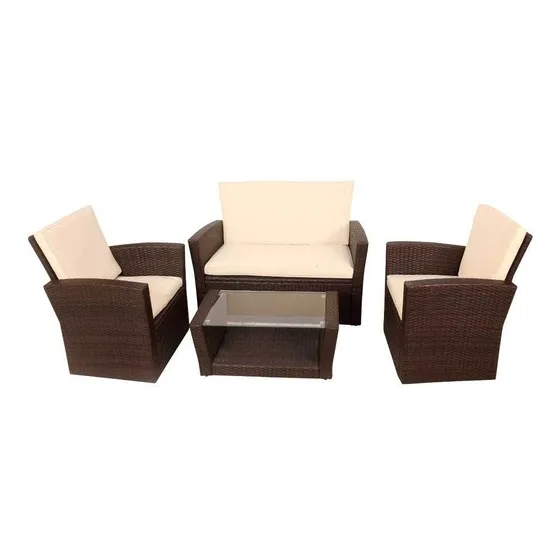 Set 4pzs Muebles Tipo Rattan C/ Mesa P/ Exterior Patio Jardi