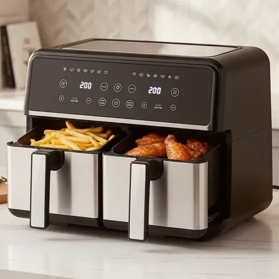 Freidora De Aire De Doble Cesta, Acero Inoxidable Air Fryer