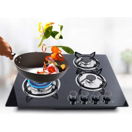 Encimera A Gas 4 Platos Cocina Tope De Vidrio Con Chispero