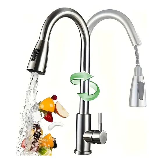 Grifo Llave Mezcladora Para Cocina Acero Inoxidable-plateado Acabado Brillante Color Plateado