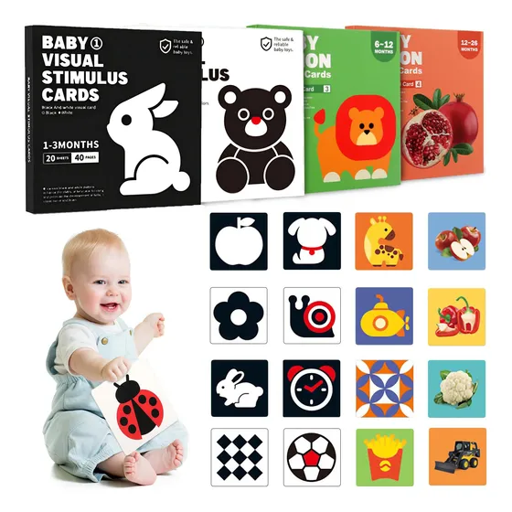 80 Tarjetas De Estímulo Visual Para Bebés 4 Sets Preescolar