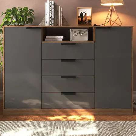 Cômoda Cinza Moderna Com 4 Gavetas E Sapateira Funcional Ideal Para Organização Do Quarto Mod: Edipo