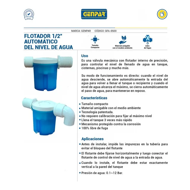 Válvula 1/2 De Tanque De Agua Gempar 