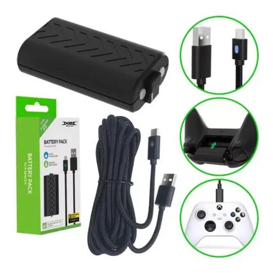 Kit Bateria + Cabo P/ Manete Joystick Preto Xbox Series S X