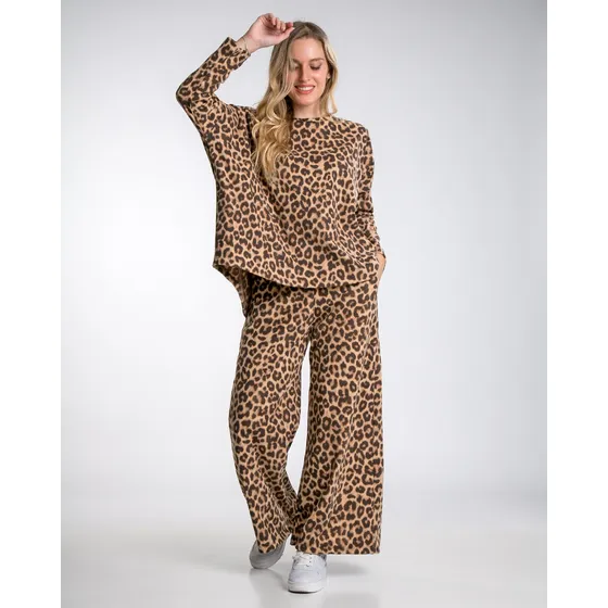 Palazzo Animal Print Con Bolsillos Corderoy Felizfem