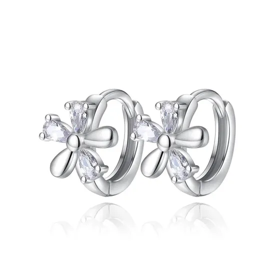 Aros De Flor Con Circones Baño Plata 925 / Todojoyas