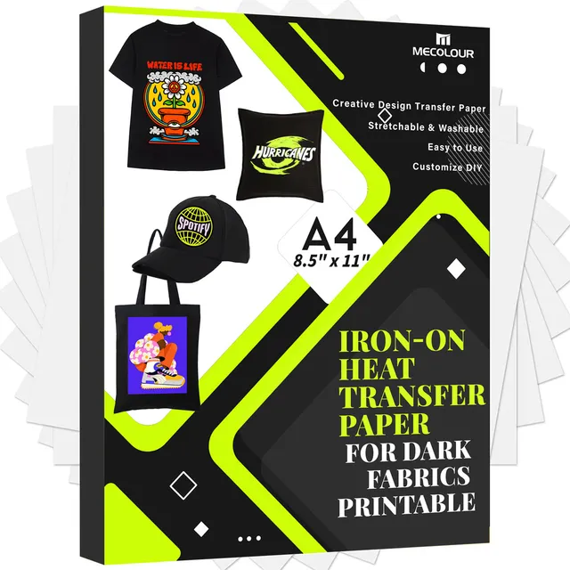 Mecolour Papel Transfer Telas Oscuro Carta 20 Hojas Playeras Negras Prendas Tela Clara Textil Inkjet Estampado Color Blanco