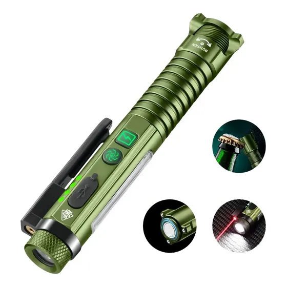 Linterna Led Multifunción Recargable Imán Rompe Vidrios Blanco-rbg-uv-laser Rojo Negro | Cuotas sin interés
