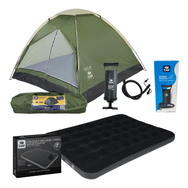 Barraca Camping 2 Pessoas Kit Colchão Inflavel Casal Bomba