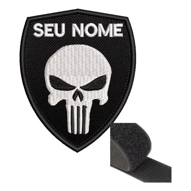 Patch Bordado Com Fecho De Contato - Caveira Com Seu Nome