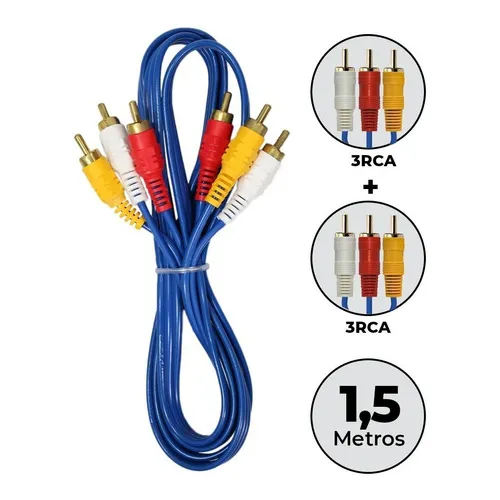Cabo Auxiliar 3 Rca X 3 Rca Dourado 1,5m Vídeo Som Tv