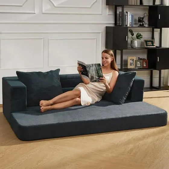 Sofá Cama Plegable De Puff, 3 En 1, Gris Oscuro, Grande
