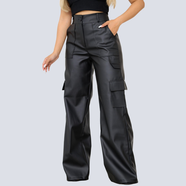 Calça Couro Pantalona Cargo Feminina Wide Leg Premium Gringa Calça Couro Pantalona Cargo Feminina Wide Leg Premium Gringa