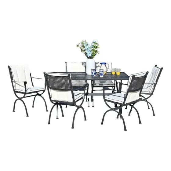 Set De Comedor Exterior/ Jardín 6 Puestos Hierro/ Cojines