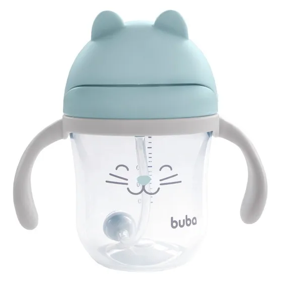 Copo De Treinamento Com Alça E Canudo Silicone Gatinho  Buba