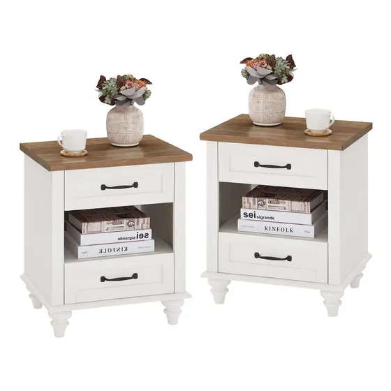 2 Mesita Noche Blanca Cajon Estante Almacenamiento