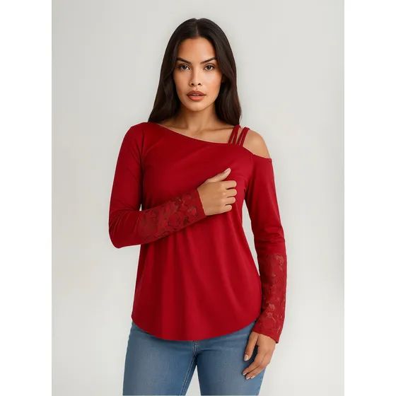 Blusa Mujer Elegante Manga Larga Encaje Fiesta Talle Especia