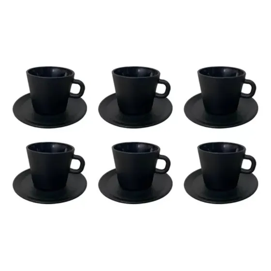 Juego De Cafe Negro Tazas Platos Vidrio Durax Set X6 150ml