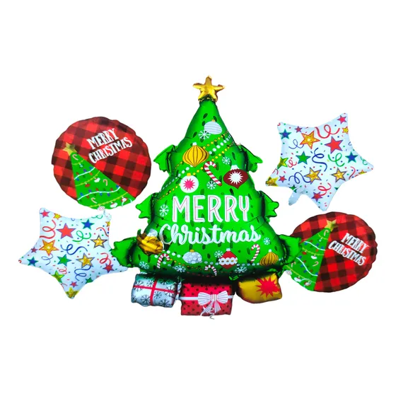 Set 5 Globos Árbol Navidad Regalos Decoración Diciembre