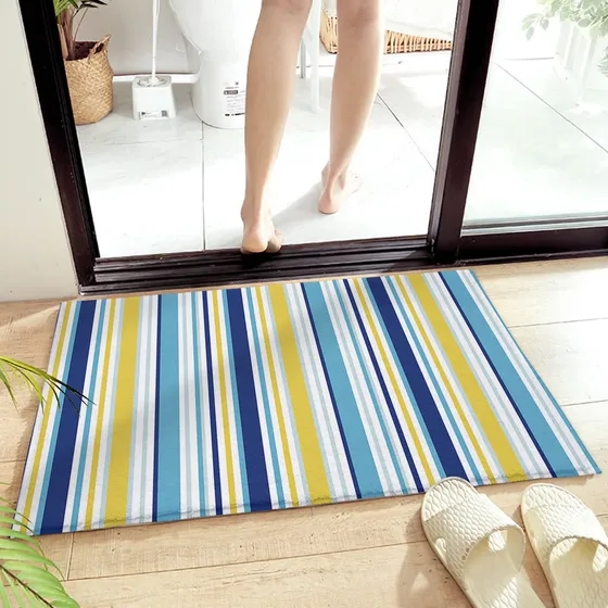 Alfombra Baño Raya Azul Amarilla Antideslizante Absorbente X