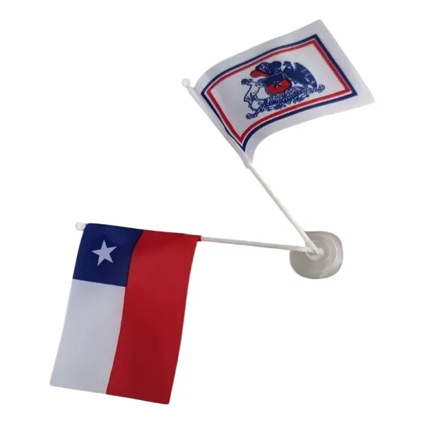 12 Pack Bandera Chilena + Escudo + Ventosa Vidrio 7x11cms