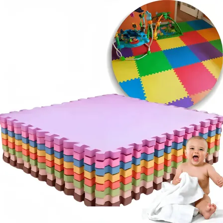 Kit 12 Tatames Eva Linha Premium Bebe 50x50x1cm 10mm+ Bordas Coloridos Texturizado