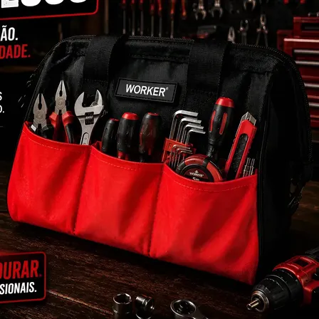 Bolsa De Ferramentas Grande Reforçada 12 E 6 Bolsos Externos Preto
