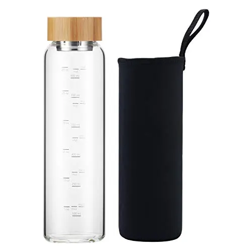 Sunkey Glass Water Bottle 32 Oz Ancho Ancho Con Bambú T9yt2