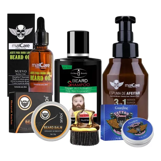 Kit Barberia Hombre Shampoo/espumadeafeitar/cepillo/crema