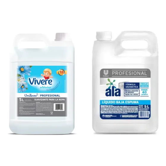 Combo Kit Jabon Liquido 5 Lts Ala + Suavizante 5 Lts Vivere