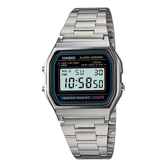 Reloj Casio A158wa-1 A158wa-1 Vestido Digital Color De La Correa Plateado Color Del Bisel Plateado Color Del Fondo P