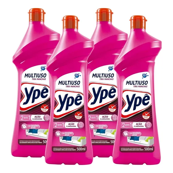4 Unid. Limpador Multiuso Ypê 500ml 2em1 Rosa Tira Manchas