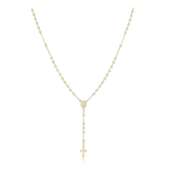 Colar Terço Nossa Senhora Aparecida Bolinha Folheado A Ouro