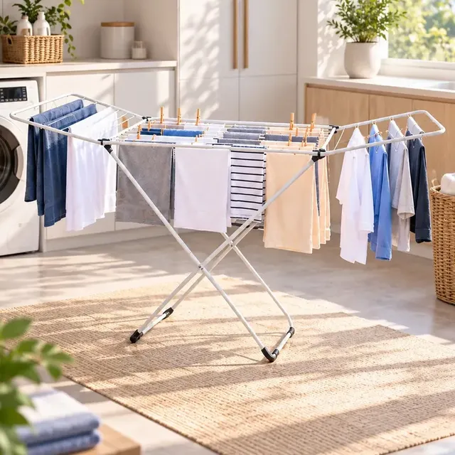 Varal De Roupa de Chão Slim Reforçado Com Abas Dobrável Retrátil StarHouse