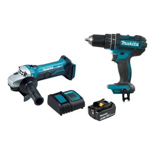 Combo Makita Rotomartillo + Esmeriladora 18 V Dlx2401st Color Azul