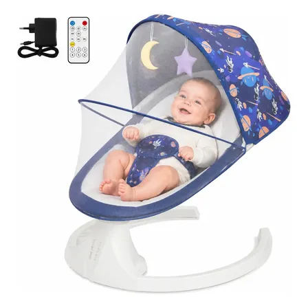 Cadeira De Balanço Elétrica Flybb Ddyy08 Com Mosquiteiro, Bluetooth E 5 Velocidades Azul
