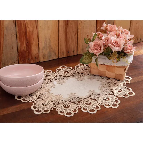 Toalha De Bandeja Bordado Renda Guipir Com Organza Kit 2pçs 