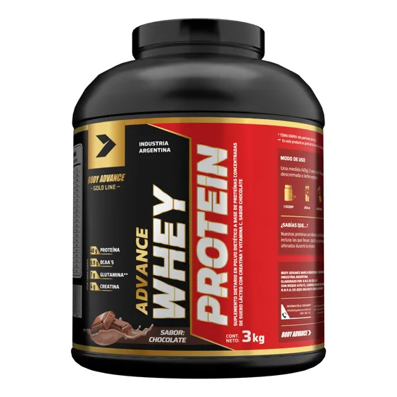 Whey Protein Body Advance Gold Line 3kg glutamina bcaa vit C creatina sabor chocolate pote en polvo