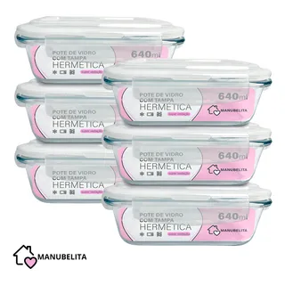 Manubelita Conjunto 6 Potes 640ml Vidro Hermético 4 Travas Marmita Refratario Manubelita Conjunto 6 Potes 640ml Vidro Hermético 4 Travas Marmita Refratario