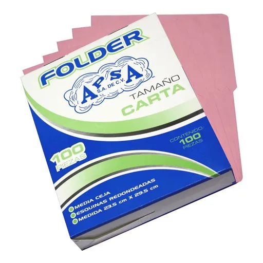 Folder Tamaño Carta Marca Apsa L13fc 100 Folders Color Rosa